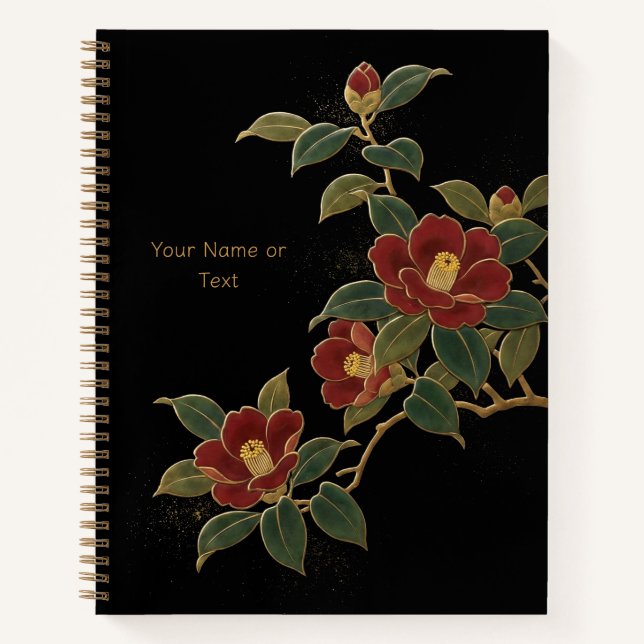 Crimson Winter: The Maki-e Style Tsubaki & Gold Notebook (Front)