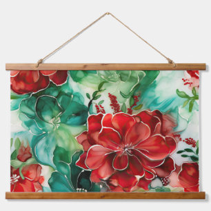 Crimson Yuletide Blooms Botanical Hanging Tapestry