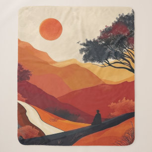 Crimson Zen Mountain Landscape Golden Sunset Art Sherpa Blanket
