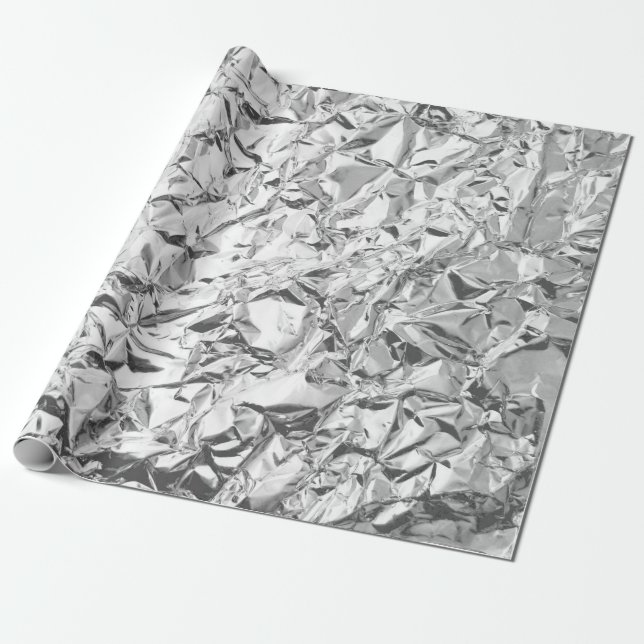 Crinkled Silver Foil Effect Aluminium scrunched Wrapping Paper (Unrolled)