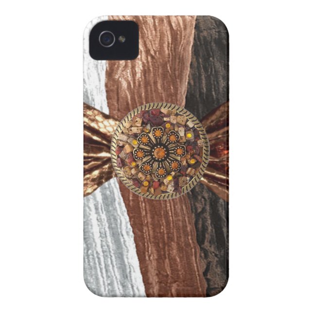 Crinkled Velour Snake Skin & Jewelled IPhone4 Case (Back)