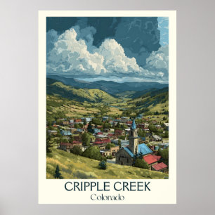 Cripple Creek Colorado Vintage Town Travel Art Poster