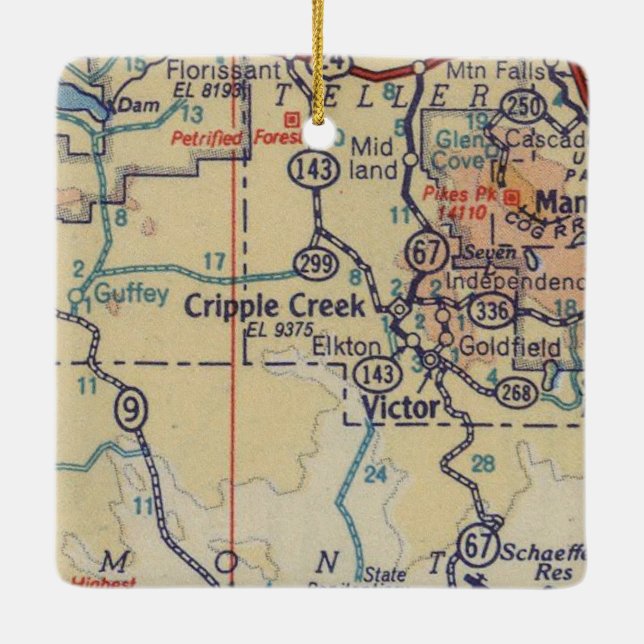 Cripple Creek Vintage Map Ceramic Ornament (Back)