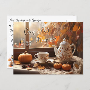 Crisp Air Cosy Memories Autumn Leaves Teapot Mug Postcard