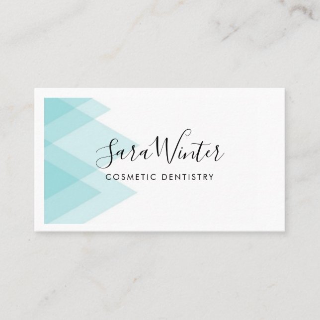 Crisp Blue Geometric and Script Business Card (Front)