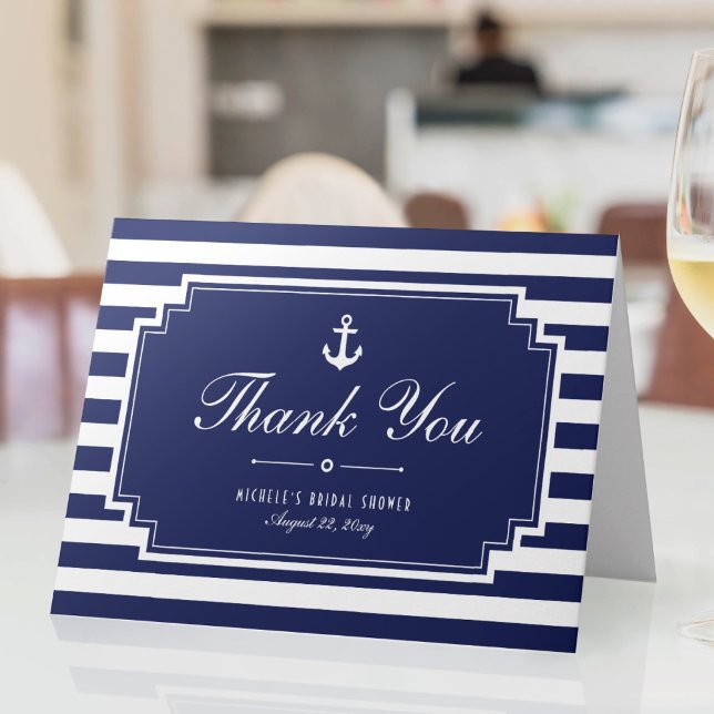 Crisp Blue Nautical Striped Thank You Note Card (Creator Uploaded)