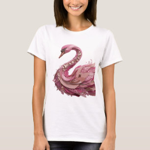 Crisp Gold GLOWING SWAN Artistic Motif T-Shirt