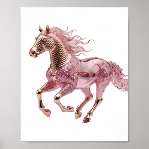 Crisp Gold PINK GLASS HORSE Graphic Design Poster