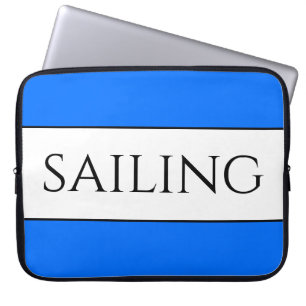 Crisp Modern White Bold Blue Trim SAILING Stripes Laptop Sleeve