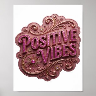 Crisp Pink POSITIVE VIBES Poster