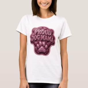 Crisp Pink PROUD DOG MAMA Graphic Design T-Shirt
