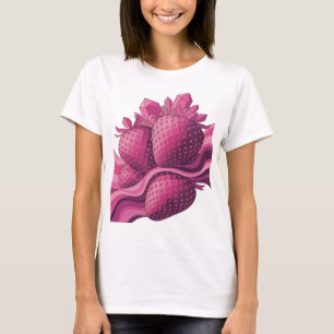 Crisp Pink STRAWBERRIES AND CRYSTALS 3D Text Art T-Shirt