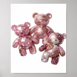 Crisp Pink THREE PINK TEDDY BEARS Artistic Motif Poster