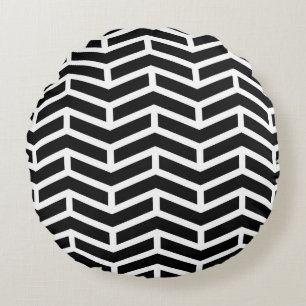 Crisp Sharp Opposing Arrows Chevron Black White Round Cushion