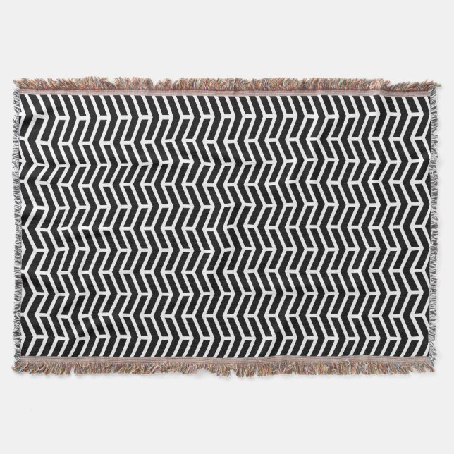 Crisp Sharp Opposing Arrows Chevron Black White Throw Blanket (Front)