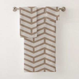 Crisp Sharp Opposing Arrows Chevron Brown Neutral Bath Towel Set