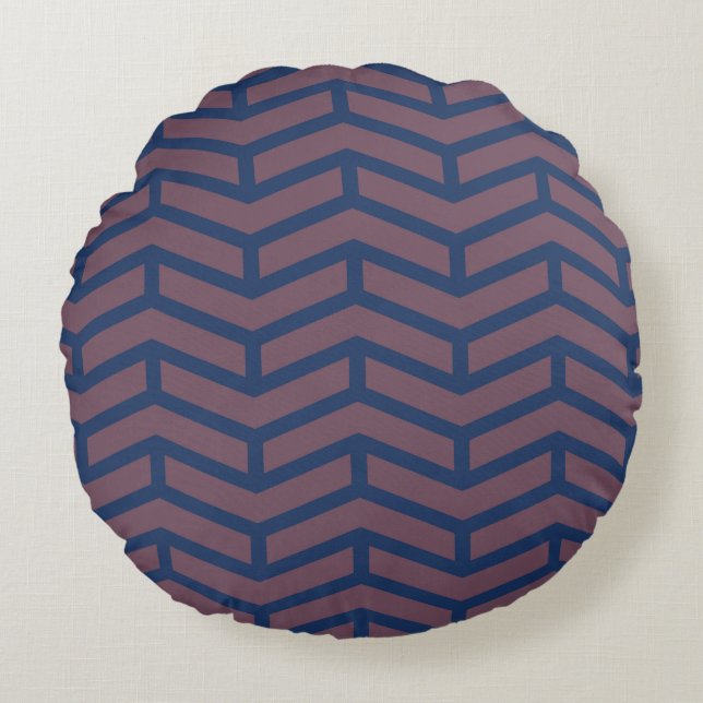 Crisp Sharp Opposing Arrows Chevron Pink Blue Round Cushion (Front)
