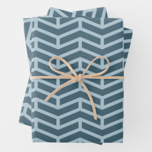 Crisp Sharp Opposing Arrows Chevron Two Tone Blues Wrapping Paper Sheet