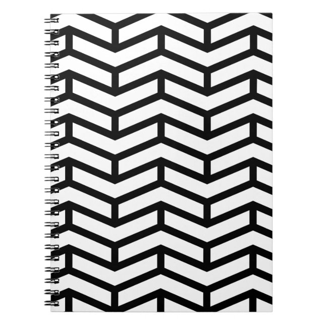Crisp Sharp Opposing Arrows Chevron White Black Notebook (Front)