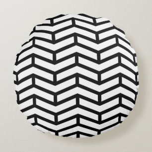 Crisp Sharp Opposing Arrows Chevron White Black Round Cushion