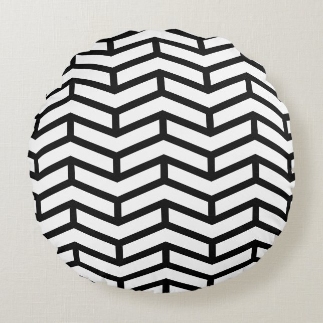 Crisp Sharp Opposing Arrows Chevron White Black Round Cushion (Front)