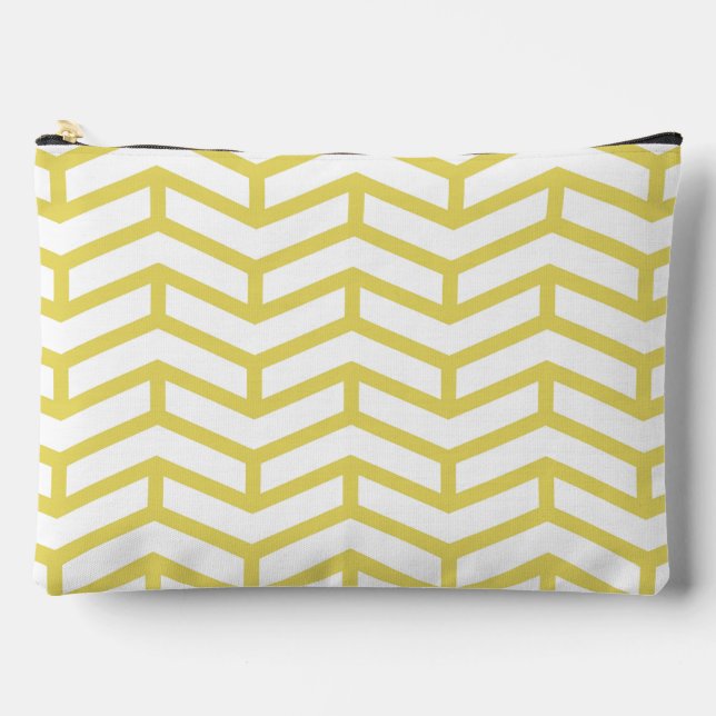 Crisp Sharp Opposing Arrows Chevron White Yellow Accessory Pouch (Front)