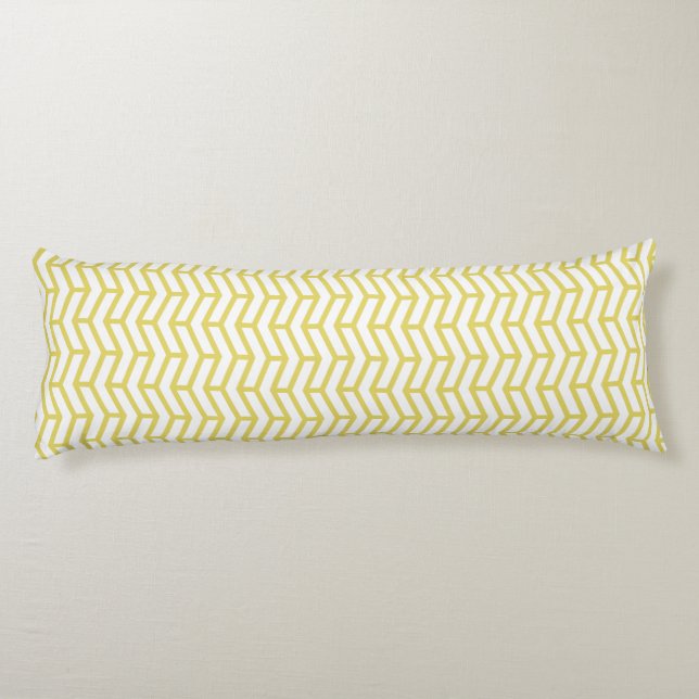 Crisp Sharp Opposing Arrows Chevron White Yellow Body Cushion (Back)