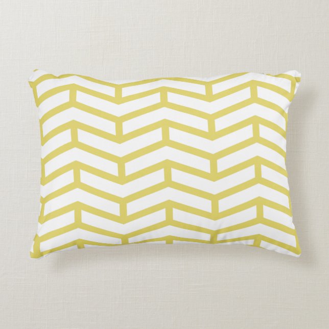 Crisp Sharp Opposing Arrows Chevron White Yellow Decorative Cushion (Front)