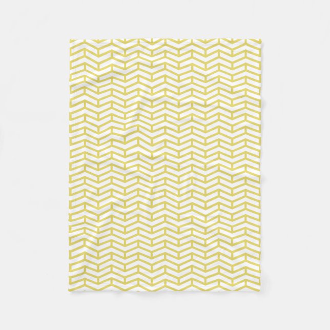Crisp Sharp Opposing Arrows Chevron White Yellow Fleece Blanket (Front)