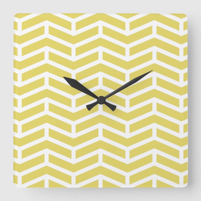 Crisp Sharp Opposing Arrows Chevron Yellow White Square Wall Clock (Front)