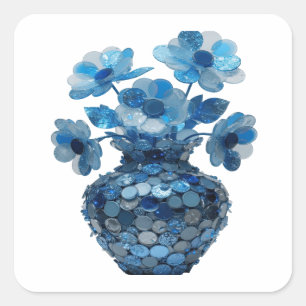 Crisp Silver BLUE FLORAL VASE Sticker Motif