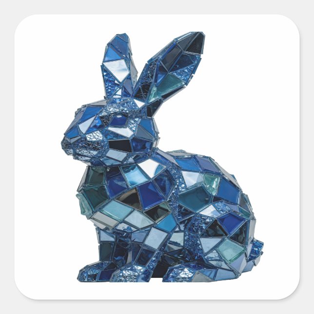 Crisp Silver BLUE RABBIT Vinyl Style Square Sticker (Front)