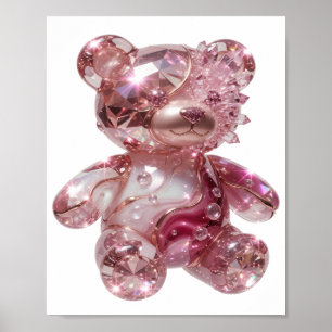 Crisp Silver DIAMOND TEDDY BEAR 3D Text Art Poster