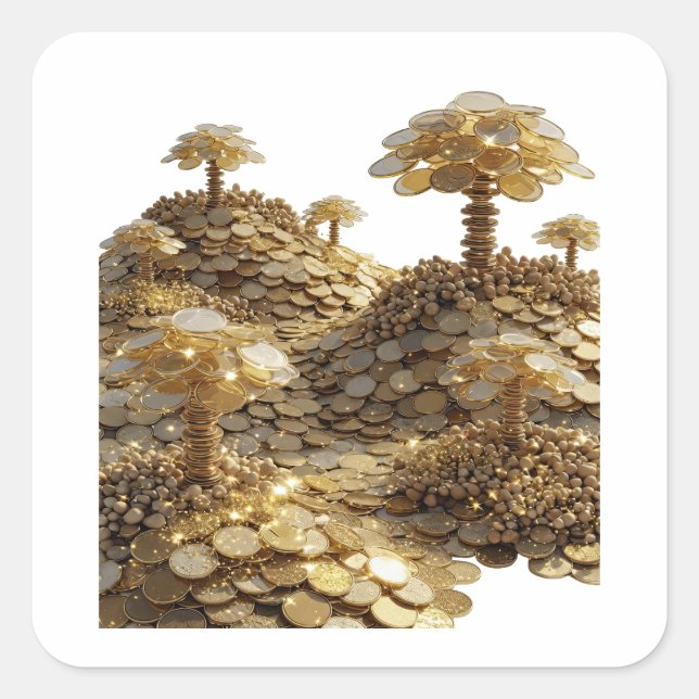 Crisp Silver GOLDEN COIN FOREST Square Sticker (Front)