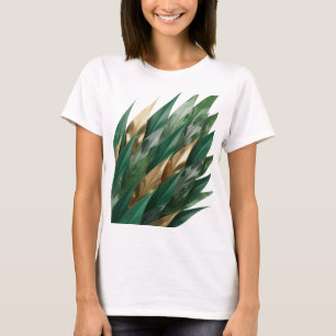 Crisp Silver GOLDEN LEAVES Artistic Motif T-Shirt