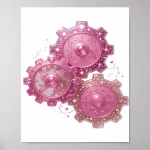 Crisp Silver PINK GEAR MACHINE Print