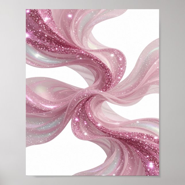 Crisp Silver PINK GLITTER WAVES 3D Text Art Poster (Front)