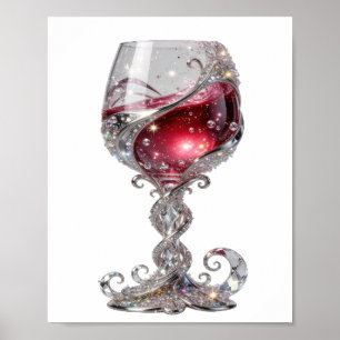 Crisp Silver RED WINE GLASS Poster