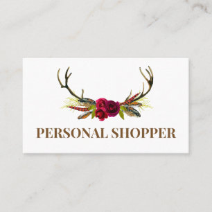 Crisp White & Boho Floral Antler Personal Shopper Business Card