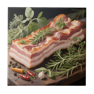 Crispy Bacon Block Herbs Ceramic Tile