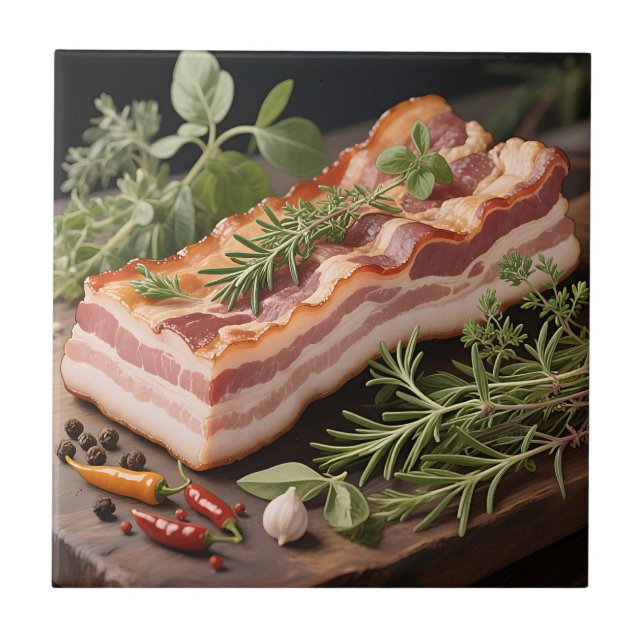 Crispy Bacon Block Herbs Ceramic Tile (Front)