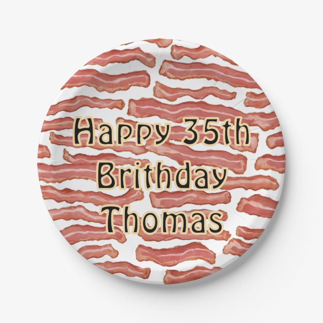 Crispy Bacon Patterned birthday Paper Plate (Front)