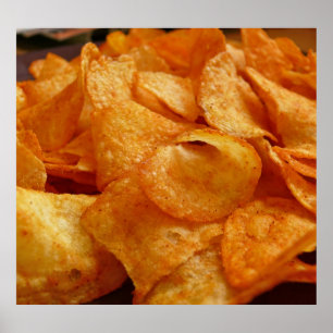 Crispy Chips Close-Up: Juicy Snack Photography Poster