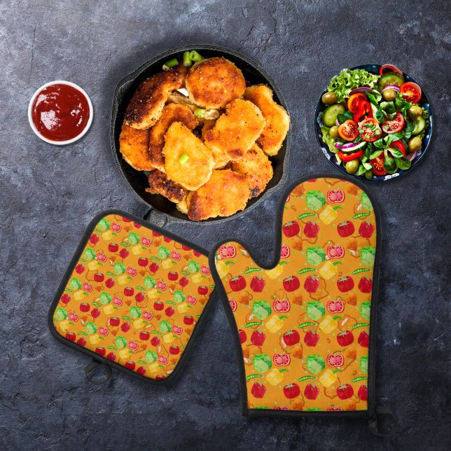 Crispy, crunchy salad orange oven mitt & pot holder set (Creator Uploaded)