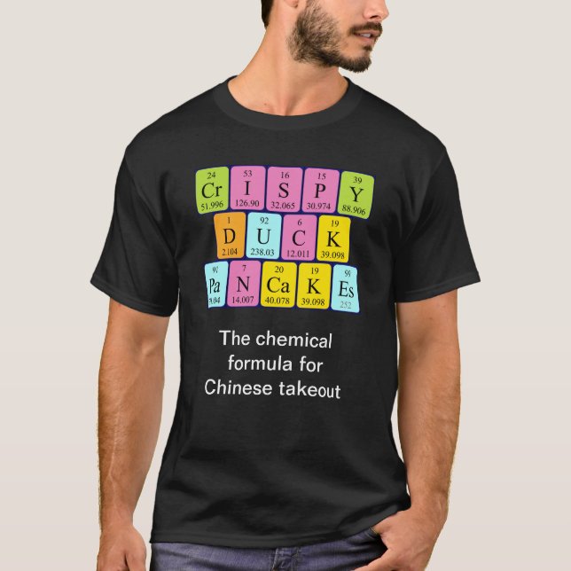 Crispy Duck Pancakes periodic table word shirt 3 (Front)