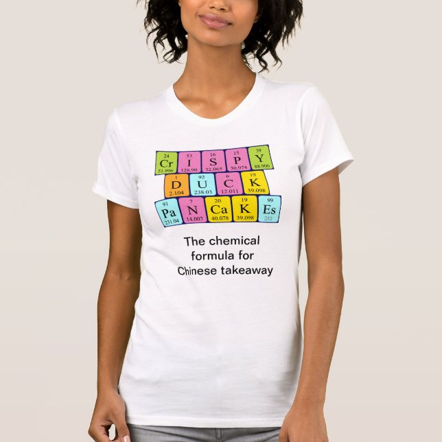 Crispy Duck Pancakes periodic table word shirt 8 (Front)
