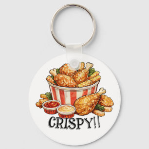 Crispy Fried Chicken Bucket Watercolor Art Key Ring