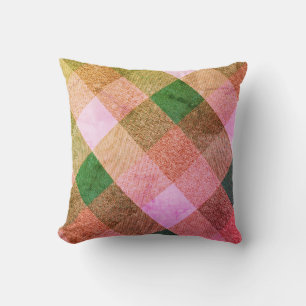 Criss Cross Diamond Plaid Green Pink Cushion