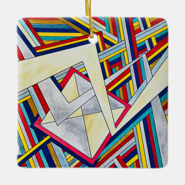 Criss Cross-Modern Bauhaus Geometric Art Ceramic Ornament (Front)
