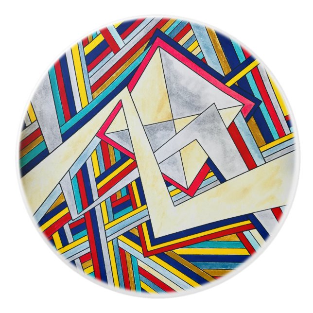 Criss Cross-Modern Bauhaus Geometric Pattern Ceramic Knob (Front)